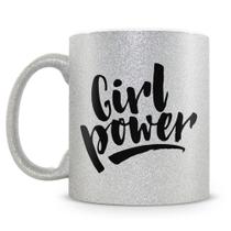 Caneca de Porcelana Glitter Prata com Frase Girl Power