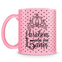 Caneca de Porcelana Glitter Rosa para 15 Anos Debutante - Presente Especial