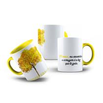Caneca de Porcelana Ipê Amarelo com Frases e Flor Florescer