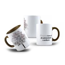 Caneca de Porcelana Ipê Branco com Frases e Flor Florescer