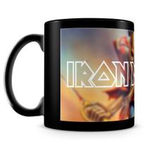 Caneca de Porcelana Iron Maiden 100% Preta - Alta Resistência