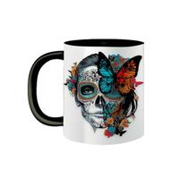 Caneca de Porcelana La Catrina Caveira Mexicana Borboleta Caneca de Porcelana La Catrina Caveira Mexicana Borboleta