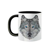 Caneca de Porcelana Lobo Polar Tribal dos Olhos Azuis 325mL