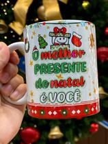 Caneca de Porcelana - Meme flork natal o melhor presente de natal é você