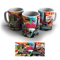 Caneca de Porcelana Paris Pontos Turísticos 325 ml.