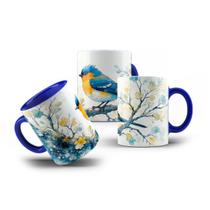 Caneca de Porcelana Pássaro Canário Azul Amarelo 325mL Caneca de Porcelana Pássaro Canário Azul Amarelo 325mL
