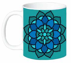 Caneca De Porcelana Personalizada 325ml Café Mandala Azul Flor Estampada Decorativa ColoriCasa