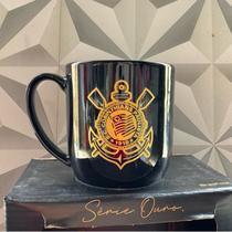 Caneca de porcelana personalizada corinthians série ouro preta com dourada 300ml na caixa para presente timão xícara pai