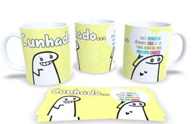 Caneca de Porcelana Personalizada Flork Amarela Familia Frases Engraçadas