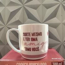 Caneca de porcelana personalizada para amiga de presente na caixa 300ml grande rosa e branca xícara para café chá leite
