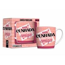 Caneca de porcelana personalizada para cunhada com frase presente 300ml na caixa rosa