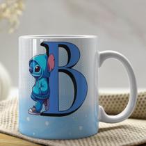 Caneca de Porcelana Personalizada Stitch Letras A-Z 325ml Azul