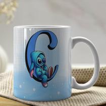 Caneca de Porcelana Personalizada Stitch Letras A-Z 325ml Azul
