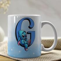 Caneca de Porcelana Personalizada Stitch Letras A-Z 325ml Azul