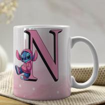 Caneca de Porcelana Personalizada Stitch Letras A-Z 325ml Rosa