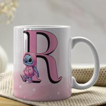 Caneca de Porcelana Personalizada Stitch Letras A-Z 325ml Rosa