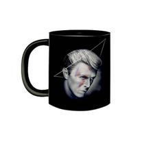 Caneca de Porcelana Preta Banda David Bowie Anos 70 Camaleão