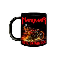 Caneca de Porcelana Preta Banda ManoWar Hell on Wheels Metal
