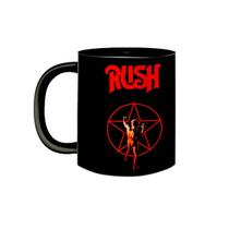 Caneca de Porcelana Preta Banda Rush Heavy Metal Anos 70 80