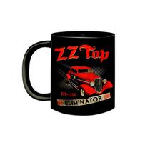 Caneca de Porcelana Preta Banda ZZ Top Rock Blues Anos 70 80