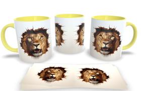 Caneca de Porcelana Preta e Amarela Personalizada Arte Espelhadas em 3D