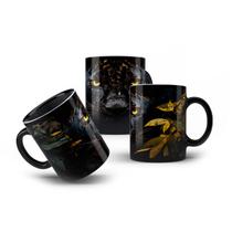 Caneca de Porcelana Preta Onça Preta Pintada Pantera 325mL