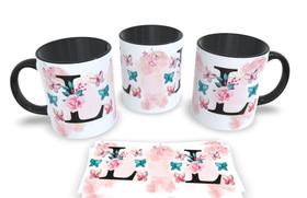 Caneca de Porcelana Preta Personalizada Coleção Alfabeto Iniciais Nomes