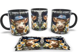 Caneca de Porcelana Preta Personalizada Coleção Animal em 3D