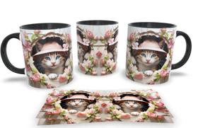 Caneca de Porcelana Preta Personalizada Coleção Animal em 3D