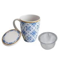 Caneca de Porcelana Resistente com Tampa e Difusor para Chá Elegante