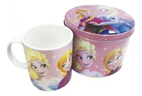 Caneca De Porcelana Rosa Na Lata Anna & Elsa Frozen 350ml