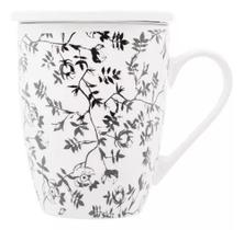 CANECA DE PORCELANA SUPER WHITE C/TAMPA E FILTRO TINY FLOWERS 310ml