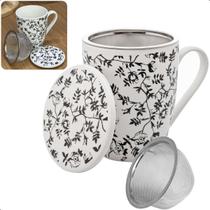 Caneca De Porcelana Super White Com Tampa E Infusor Tiny Flowers 310ml Lyor Caneca De Porcelana Super White Com Tampa E Infusor Tiny Flowers 310ml Lyor