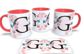 Caneca de Porcelana Vermelha Personalizada Coleção Alfabeto Iniciais Nomes
