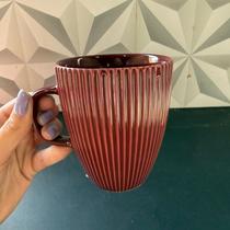 Caneca de porcelana vinho Marsala 230ml para café chá leite com alça de cozinha xícara grande chicara vermelha listras