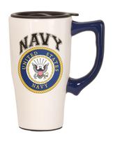 Caneca de viagem de cerâmica Spoontiques Navy Cup 500 ml Hot Cold Bev Caneca de viagem de cerâmica Spoontiques Navy Cup 500 ml Hot Cold Bev