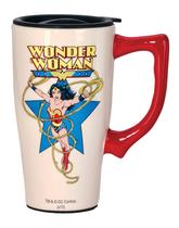 Caneca de viagem Spoontiques WONDER WOMAN 18 onças de cerâmica com tampa de bloqueio Caneca de viagem Spoontiques WONDER WOMAN 18 onças de cerâmica com tampa de bloqueio