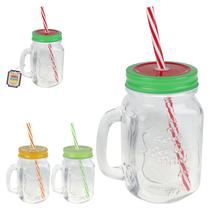 Caneca de Vidro 500ml c/ Tampa Frutas e Canudo - Art House