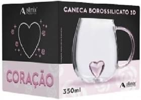 Caneca De Vidro Borossilicato 3D 350ML Coração Allmix