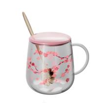 Caneca de vidro Borossilicato C/ Tampa e Colher Sakura 500ml - Wolf - WOLFF