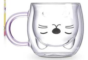 Caneca De Vidro Borossilicato Dupla Gato 200 Ml Brasfoot