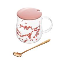 Caneca de vidro chá café cappuccino com tampa e colher Sakura Wolff 500ML