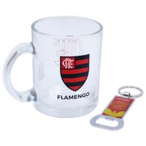 Caneca de vidro com abridor de garrafas 350ml - flamengo