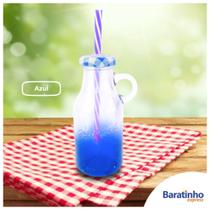 Caneca De Vidro Com Canudo 250ml Azul Retrô Drink Chá