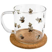Caneca de Vidro com Pires Cortiça Petit 300ml Cor:Abelha