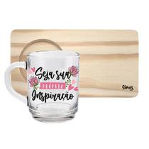 Caneca de Vidro com Suporte de Madeira - Seja Sua Inspiração