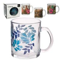 Caneca de vidro decorada com flores para chá café ou leite na caixa para cozinha - xícara presente Caneca de vidro decorada com flores para chá café ou leite na caixa para cozinha - xícara presente