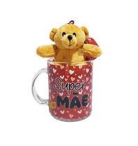 Caneca de Vidro Dia das Mães 330ml + Urso Pelúcia Presente Cor:Coração Branco Caneca de Vidro Dia das Mães 330ml + Urso Pelúcia Presente Cor:Coração Branco
