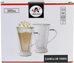 Caneca de Vidro Dupla Camada 385ml 2 Peças - Amigold