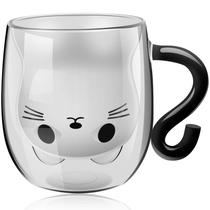 Caneca De Vidro Dupla Com Alça Em Forma De Gato, Transparente, Para Leite E Café, Presente De